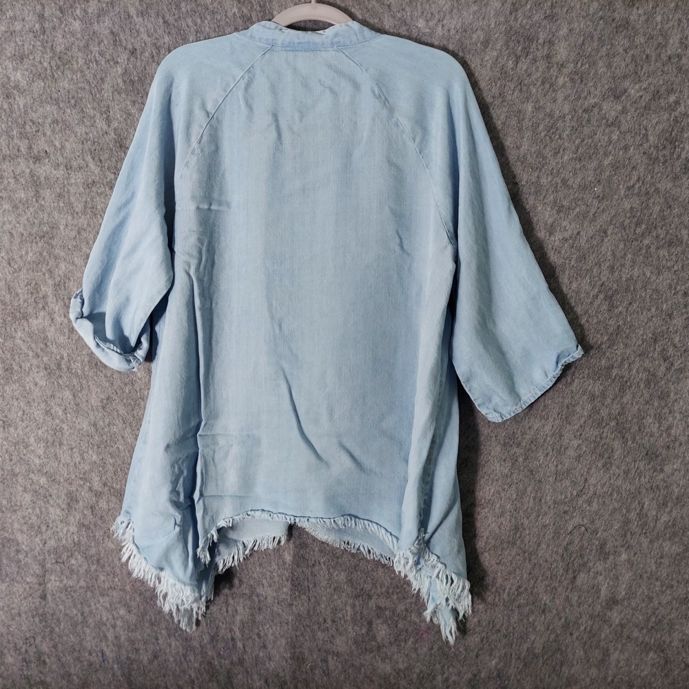 Hester & Orchard Button Up Tunic Women S Blue Sharkbite Frayed Hem‎ Distressed - Picture 7 of 12